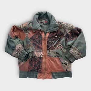 VTG 80s East West Patchwork Bomber Puffer Jacket Womens M Boho Cowgirl Grunge